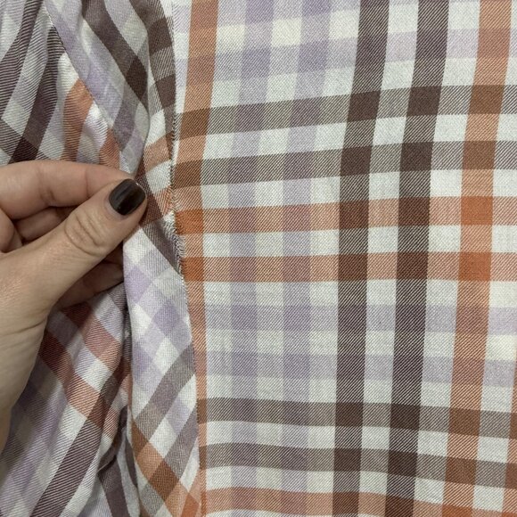 Cabi Shirt Womens Small Brown Orange Purple Plaid Button Front Roll Tab High Low - Picture 8 of 10
